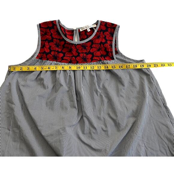 English Factory Blouse Women Medium Blue White Pinstripe Poppy Lace Embroidered - Picture 3 of 11